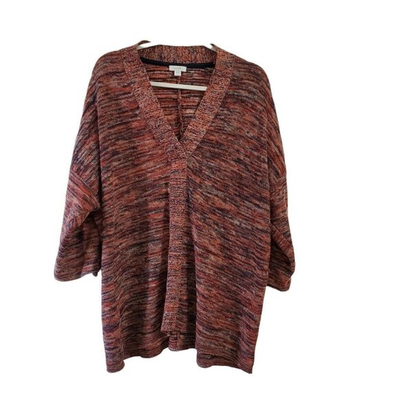 J. Jill PureJill Sweater Medium Orange Black Space Dye Campari V-Neck‎ Slouchy - Picture 1 of 8